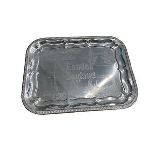 Argosy Silver Plated Serving Tray Etched England Landmarks Souvenir Decor